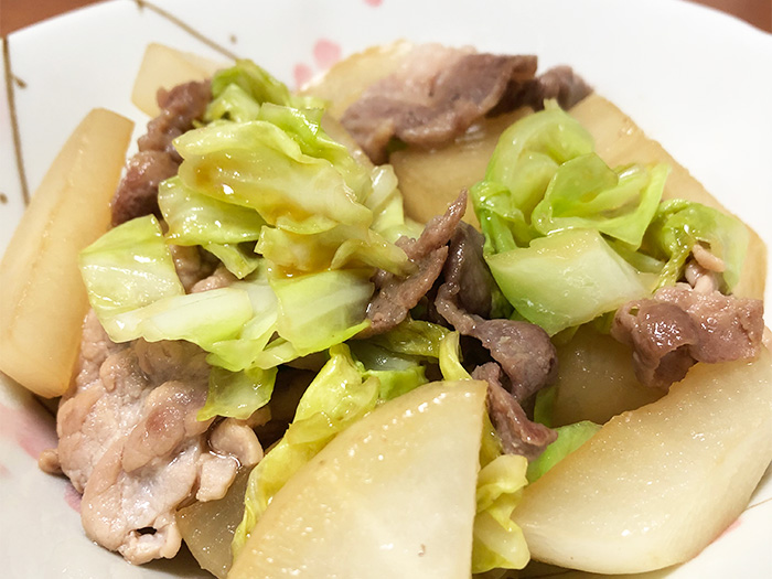 大根とキャベツと豚肉の照り焼き